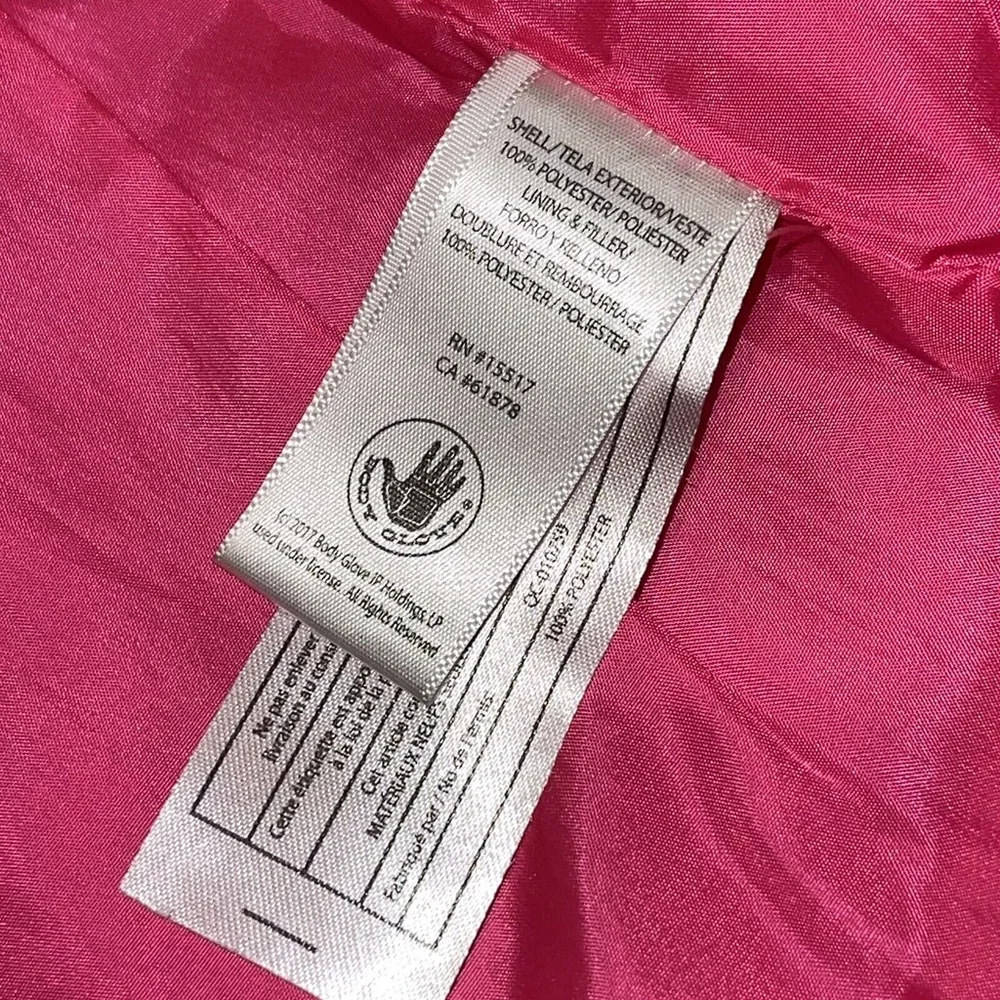 Body Glove Girls Pink Puffer Hooded Vest with Gray Lined Sleeves Size 6 GUC FLAW